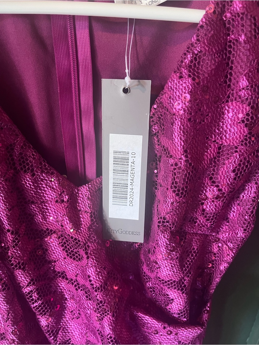 Goddess Fuchsia Lace Midi Dress with V-Neck - Picture 3 of 11